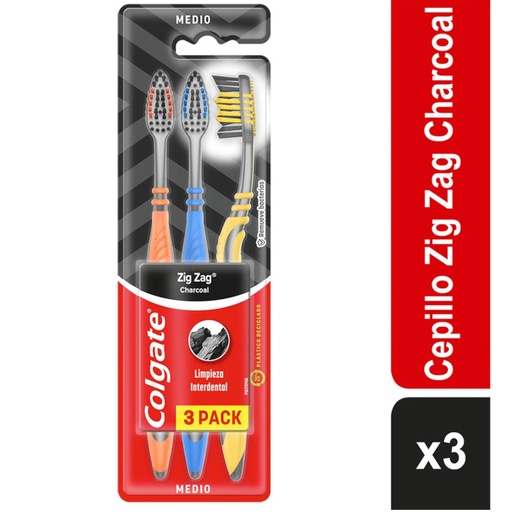 [053625] Cepillo Dental Colgate Zig Zag Carbón 3 Unidades