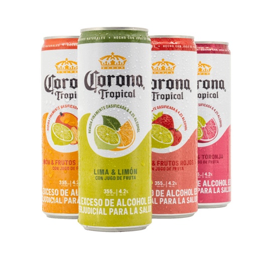[053630] Bebida Gasificada con Alcohol Corona Tropical 4 Unidades Surtido 355Ml