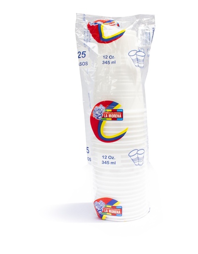 [053982] Vaso Desechable Transparente La Morena 12Oz 25 Unidades