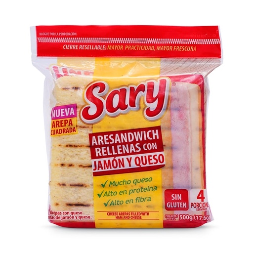 [054169] Arepa Maíz Rellena Jamón Y Queso Sary 4 Unidades 500Gr
