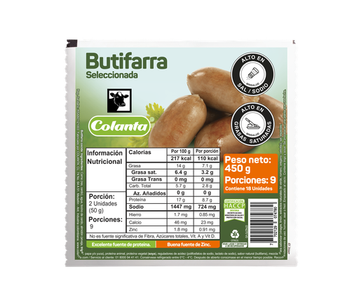[054301] Butifarra Colanta 18 Unidades 450Gr