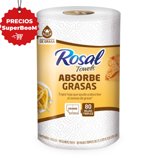 [054501] Toallas Cocina Rosal Towels Absorbe Grasas 1 Unidad 80 Hojas