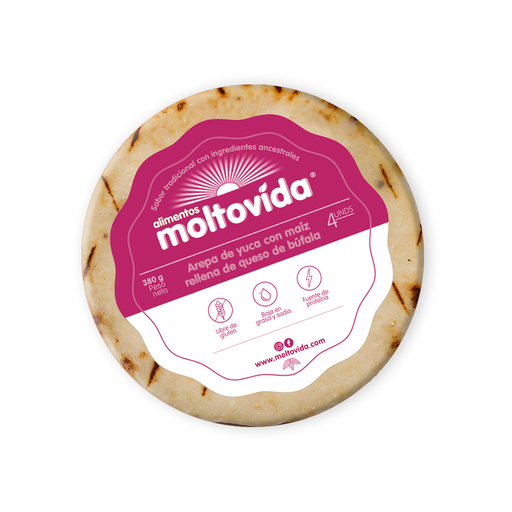 [054557] Arepa Yuca Moltovida Con Maíz Rellena Queso De Búfala 4 Unidades 380Gr