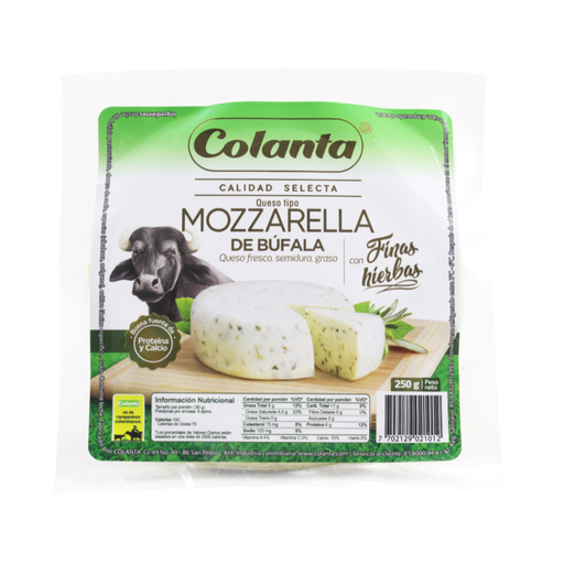 [054593] Queso Mozzarella De Búfala Colanta Con Finas Hierbas 250Gr