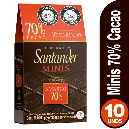 [054734] Chocolate Santander Minis Amargo 70% 10 Unidades 90Gr