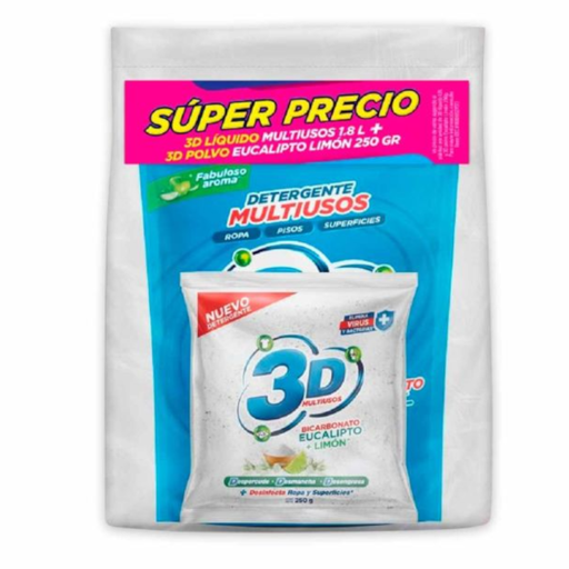 [054782] Detergente Líquido 3D Multiusos 1800Ml + Detergente Polvo 250Gr