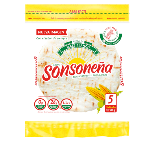 [054806] Arepa Maíz Blanco  Sonsoneña 5 Unidades 520Gr