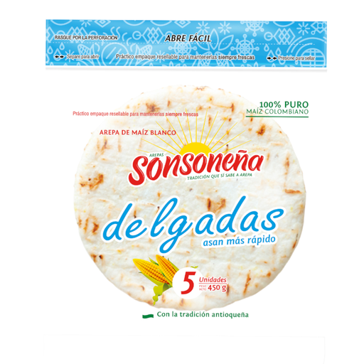 [054810] Arepa Maíz Blanco Sonsoneña Delgada 5 Unidades 450Gr