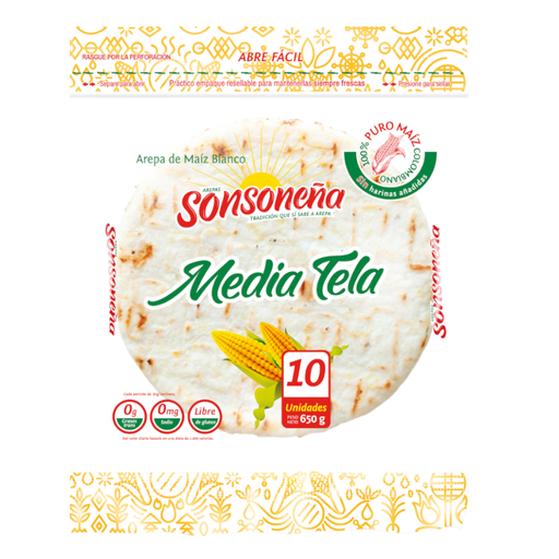 [054811] Arepa Maíz Blanco Sonsoneña Media Tela 10 Unidades 650Gr