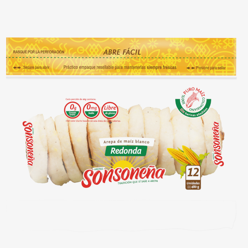 [054813] Arepa Maíz Blanco Sonsoneña Redonda 12 Unidades 480Gr