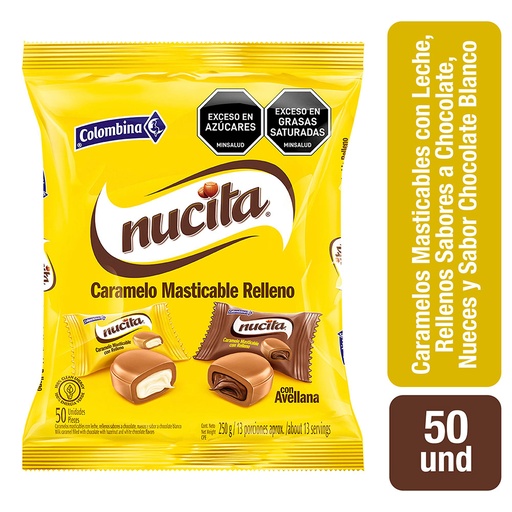 [054929] Caramelo Masticable Nucita Con Relleno Bolsa 50 Unidades 250Gr