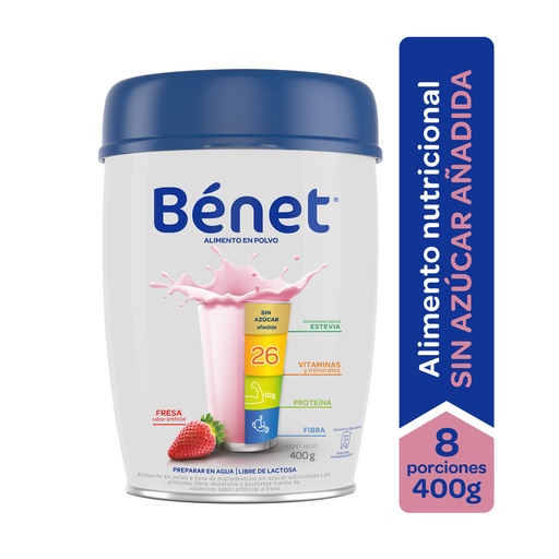 [054937] Bebida Polvo Bénet Fresa Sin Azúcar Añadida Tarro 400Gr