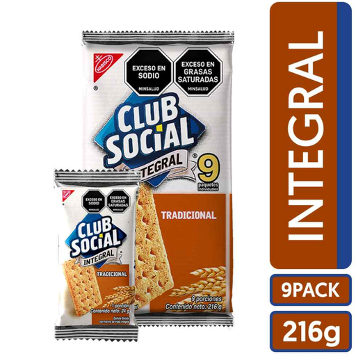 [054951] Galletas Club Social Integral Paquetes 9 Unidades 216Gr