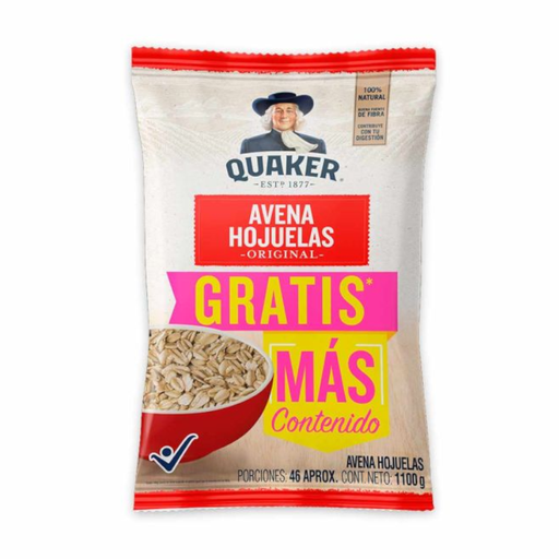 [054969] Avena Quaker Hojuelas Bolsa 1100Gr Gratis + Contenido