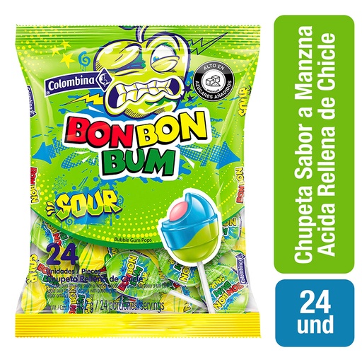 [055128] Bon Bon Bum Sour Manzana Acida 24 Unidades 432Gr