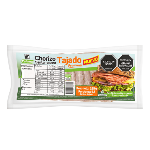 [055158] Chorizo Santarrosano Tajado Colanta 9 Unidades 225Gr
