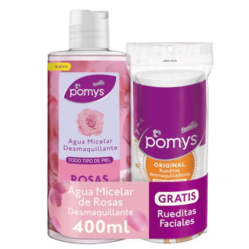 [055194] Agua Micelar Pomys Rosas Desmaquillante 400Ml Gratis Rueditas Faciales