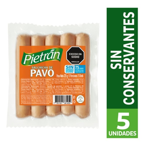 [055361] Salchicha Pavo Pietrán 5 Unidades 225Gr