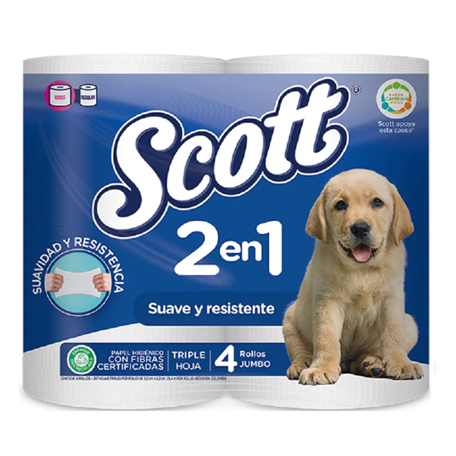 [055544] Papel Higiénico Scott 2En1 Suave Y Resistente Triple Hoja 4 Unidades