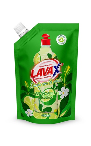 [055540] Lavavajilla Líquido LavaX3 Limón Te Doypack 450Ml