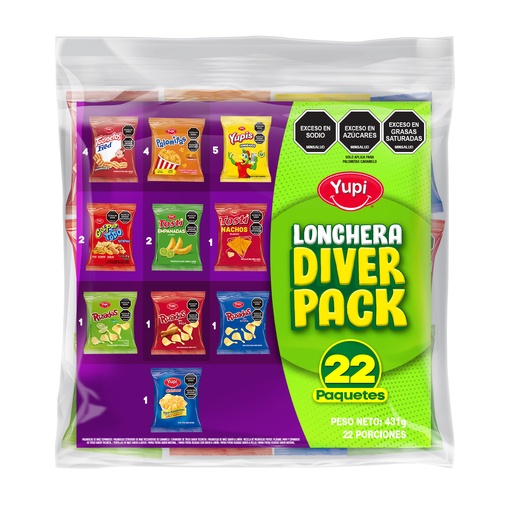 [055574] Lonchera Diverpack Yupi Surtido 22 Unidades 431Gr