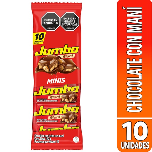 [055584] Chocolatina Jumbo Maní 10 Unidades 17Gr C/U