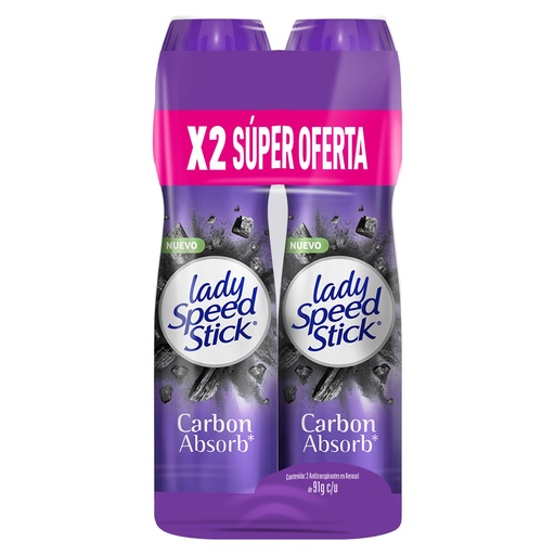[055600] Desodorante Lady Speed Stick Carbón Spray 2 Unidades 91Gr