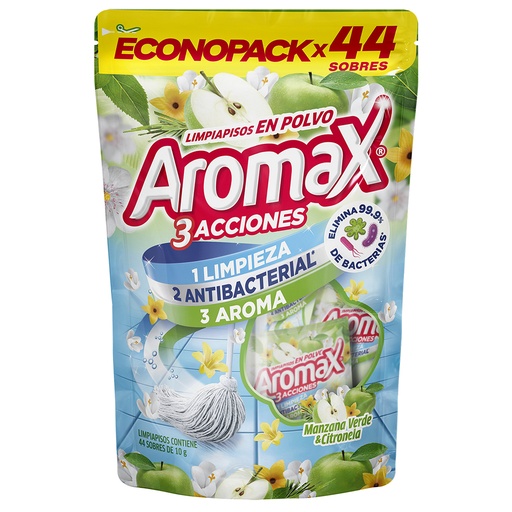 [055612] Limpia Pisos En Polvo Aromax Manzana Verde Y Citronela 10Gr 44 Unidades
