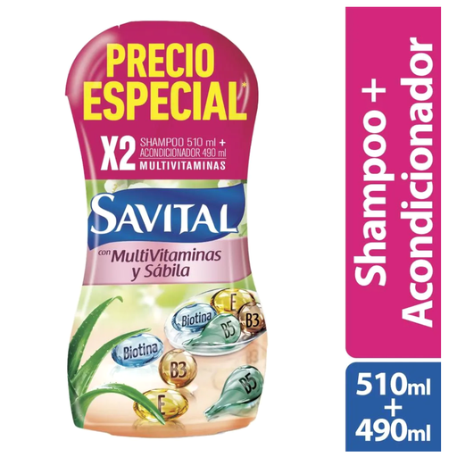 [055738] Shampoo Savital Multivitaminas y Sábila 510Ml + Acondicionador 490Ml