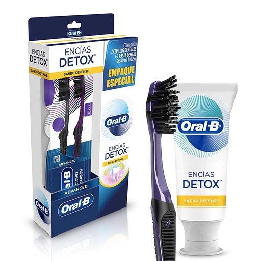 [055755] Crema Dental Oral B Encías Detox 80Ml + 2 Cepillos Dentales