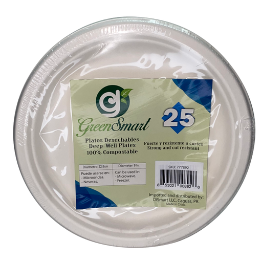 [055809] Platos Desechables Redondo Greensmart Compostable 22,9Cm 25 Unidades
