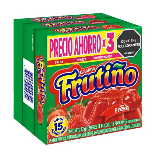 [055826] Gelatina Frutiño Fresa Cereza Y  Frutos Rojos 3 Unidades 42Gr