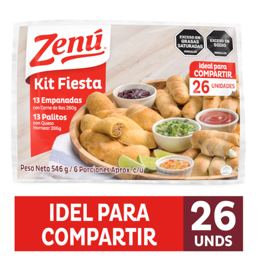 [055946] Kit Fiesta Zenú 13 Empanadas Carne 13 Palitos Queso 546Gr