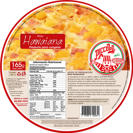 [055982] Pizza Piccolo Hawaina 165Gr
