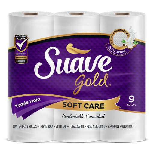 [056043] Papel Higienico Suave Gold Soft Care Triple Hoja 9 Unidades
