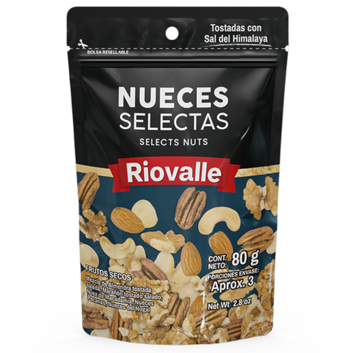 [056047] Nueces Selectas Riovalle Tostadas Sal Himalaya 80Gr
