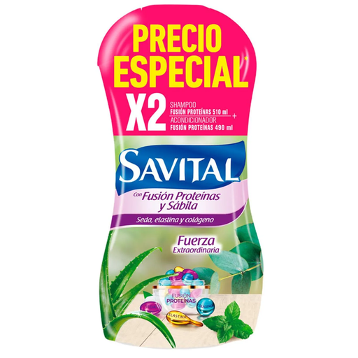 [056103] Shampoo Savital Fusión Proteinas Y Sábila 510Ml + Acondicionador 490Ml
