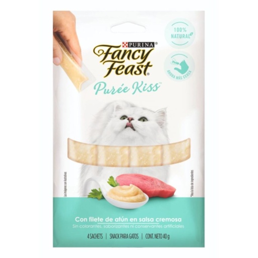 [056160] Snack Gato Fancy Feast Purée Kiss Con Atún En Salsa Cremosa 40Gr