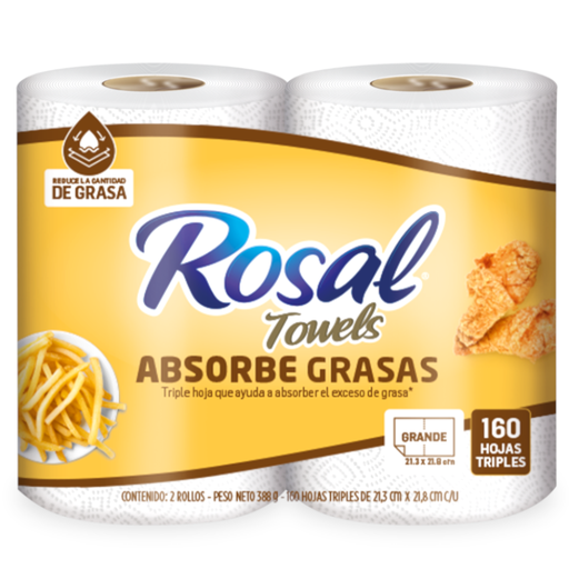 [056163] Toallas Cocina Rosal Towels Absorbe Grasas 2 Unidad 160 Hojas