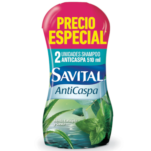 [056211] Shampoo Savital Anticaspa Eucalipto y Sabila 510Ml 2 Unidades
