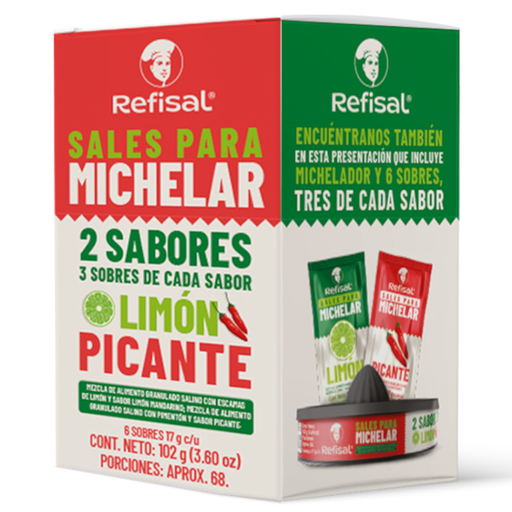 [056217] Sales Para Michelar Refisal Limón Y Picante 3 Sobres de Cada Sabor 102Gr