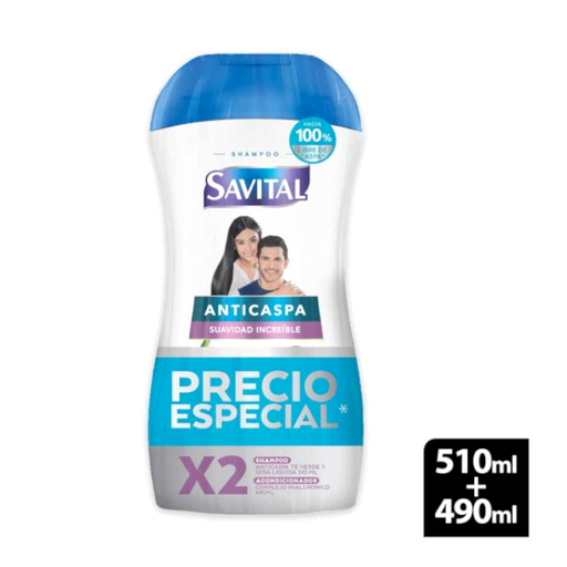 [055739] Shampoo Savital Anticaspa Te Verde y Seda Liquida 510Ml + Acondicionador 490Ml
