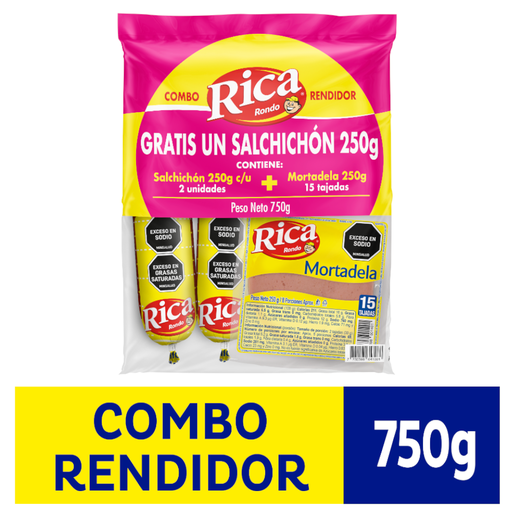 [056271] Combo Rica Rendidor Salchichón 250Gr + Mortadela 250Gr Gratis Salchichón 250Gr