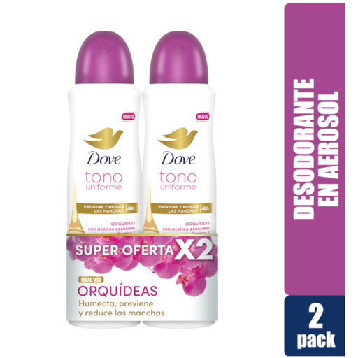 [056276] Desodorante Dove Tono Uniforme Orquídeas Y Vitamina E Spray 87Gr 2 Unidades