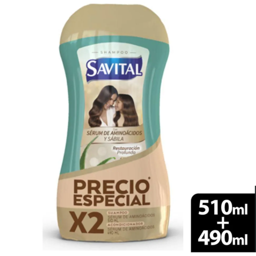 [056279] Shampoo Savital Sérum De Aminoácidos Y Sábila 550Ml + Acondicionador 490Ml