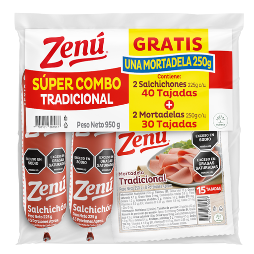 [056302] Súper Combo Tradicional Zenú Salchichón 225Gr 2 Und + Mortadela 250Gr Gratis Mortadela 250Gr