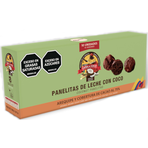 [056322] Panelitas Leche Arequipe Caña Y Coco Con Cobertura Chocolate Al 75% 10 Unidades 280Gr