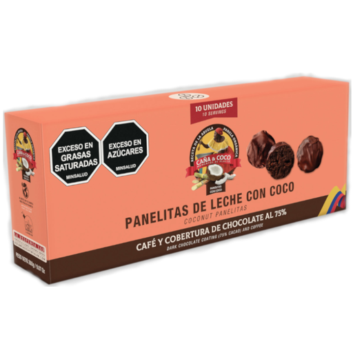 [056323] Panelitas Leche Caña y Coco Con Café Y Cobertura Chocolate Al 75%  10 Unidades 280Gr