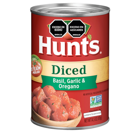 [056377] Tomates Cortados Hunts Albahaca Ajo Y Oregano 411Gr