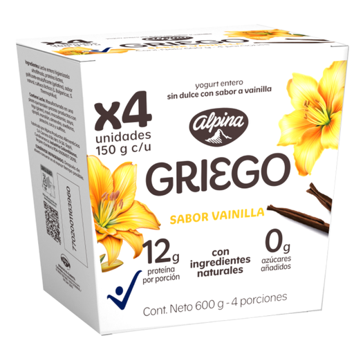 [056407] Yogurt Griego Alpina Vainilla  4 Unidades 600Gr